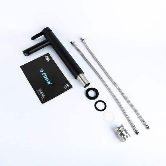 Смеситель для раковины высокий Fixsen NORDIC FX-8809B, чёрный фото 3