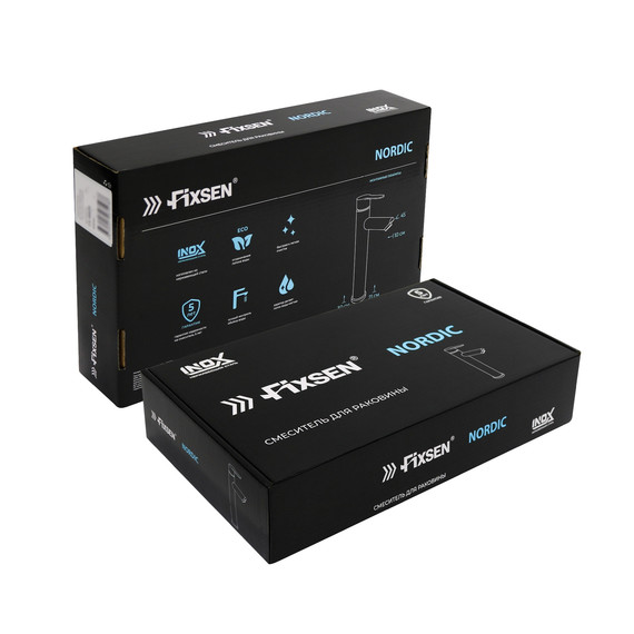 Смеситель для раковины высокий Fixsen NORDIC FX-8809B, чёрный фото 4