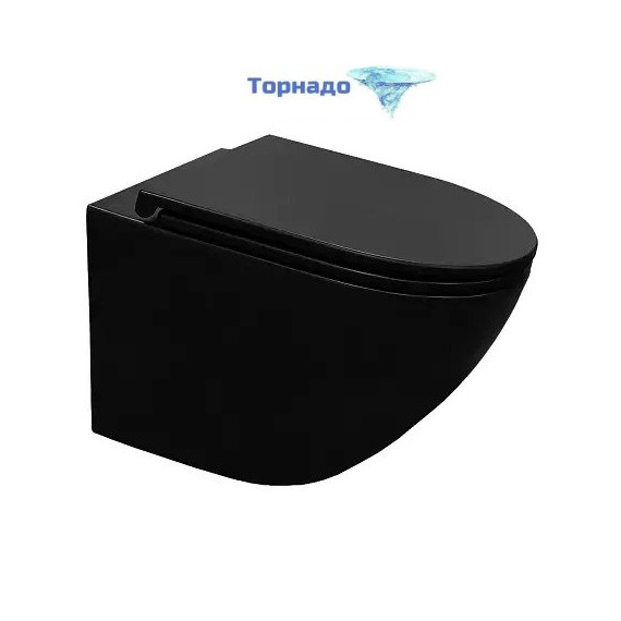 Унитаз подвесной безободковый Azario Grado AZ-0046-UQ3-MB с крышкой микролифт, чёрный матовый (Система смыва торнадо) фото 