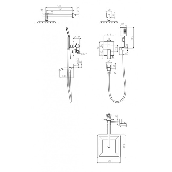 Душевая система для ванны Grocenberg GB5007BL, чёрный матовый фото 2