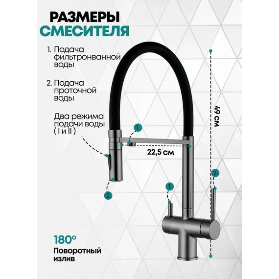 Смеситель для кухни Grocenberg GB4096BG, графит фото 3