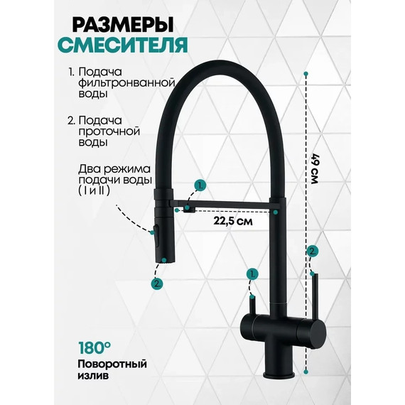 Смеситель для кухни Grocenberg GB4096BL, чёрный матовый фото 3