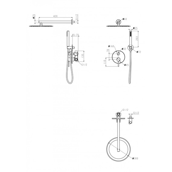 Душевая система для ванны Grocenberg GB5099BL-3, чёрный матовый фото 2