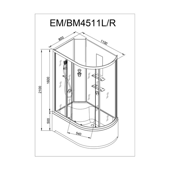 Душевая кабина Avacan 110x80 см EM4511RNLED, хром/узор (безсиликоновая сборка) фото 14