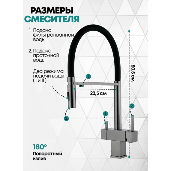 Смеситель для кухни Grocenberg GB4098BG, графит фото 3