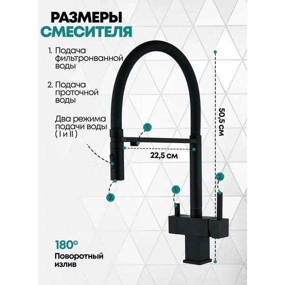 Смеситель для кухни Grocenberg GB4098BL, чёрный матовый фото 3