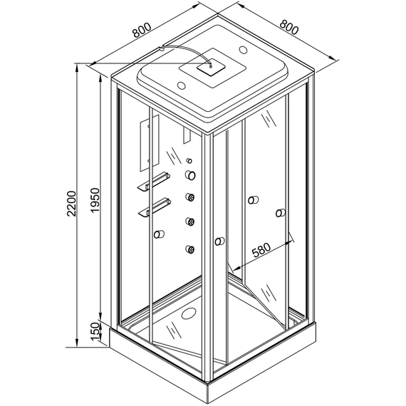 Гидробокс Avacan 80x80 см V8015, хром/прозрачное (безсиликоновая сборка) - 22 Гидробокс Avacan 80x80 см V8015, хром/прозрачное (безсиликоновая сборка) фото 22