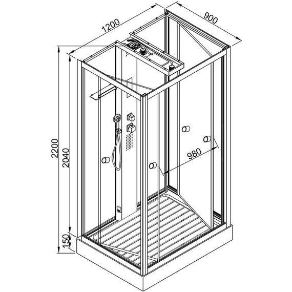 Гидробокс Avacan 120x90 см Z122, хром/прозрачное (безсиликоновая сборка) - 20 Гидробокс Avacan 120x90 см Z122, хром/прозрачное (безсиликоновая сборка) фото 20