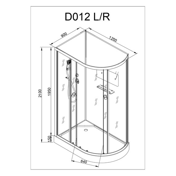 Душевая кабина Avacan 120x90 см D012L, хром/матовое (безсиликоновая сборка) фото 18