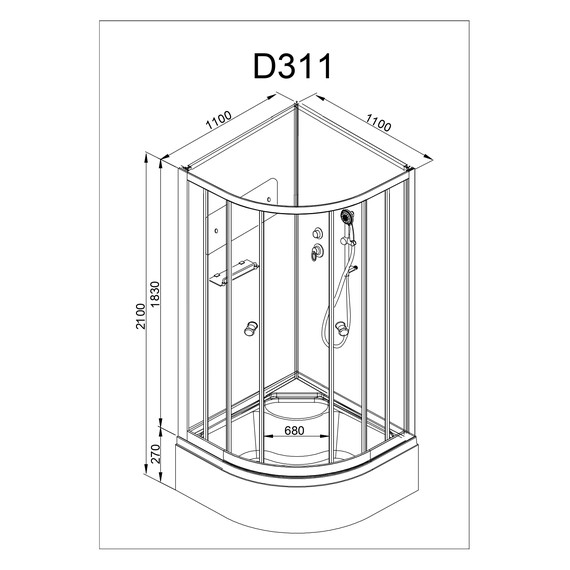 Душевая кабина Avacan 110x110 см D311, хром/матовое (безсиликоновая сборка) фото 18