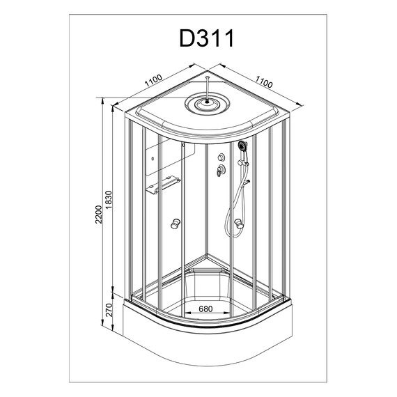 Душевая кабина Avacan 110x110 см D311S, хром/матовое (безсиликоновая сборка) фото 20