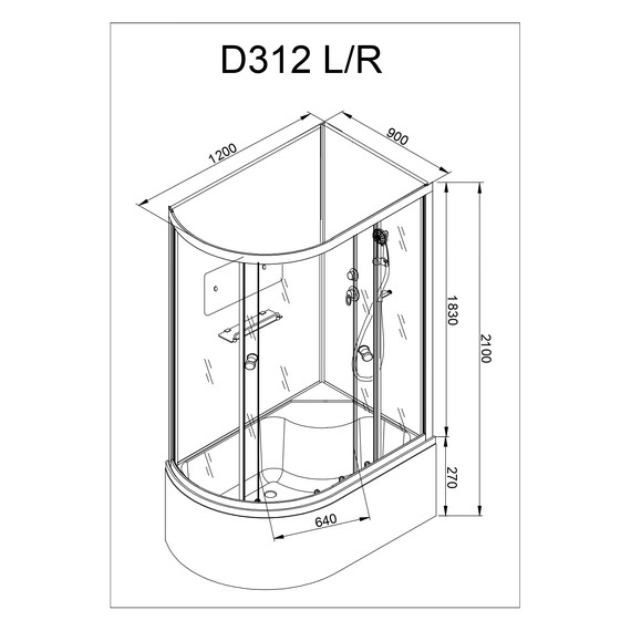 Душевая кабина Avacan 120x90 см D312R, хром/матовое (безсиликоновая сборка) фото 18