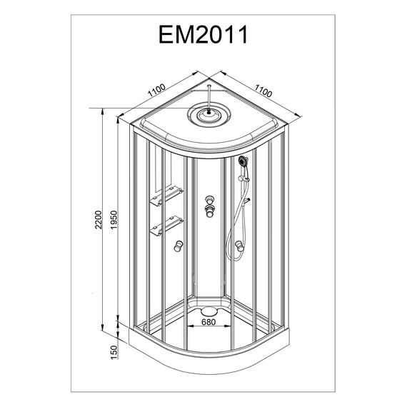 Душевая кабина Avacan 110x110 см EM2011, хром/узор (безсиликоновая сборка) фото 24