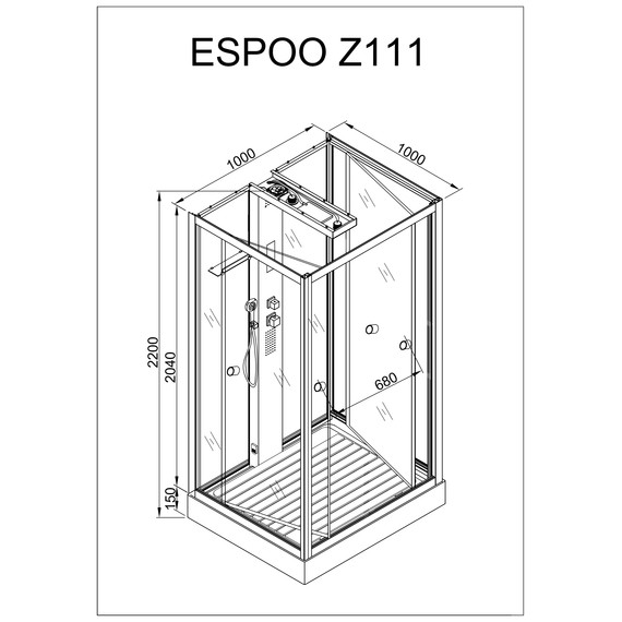 Гидробокс Avacan 100x100 см Z111STEAM, хром/прозрачное (безсиликоновая сборка) - 24 Гидробокс Avacan 100x100 см Z111STEAM, хром/прозрачное (безсиликоновая сборка) фото 24