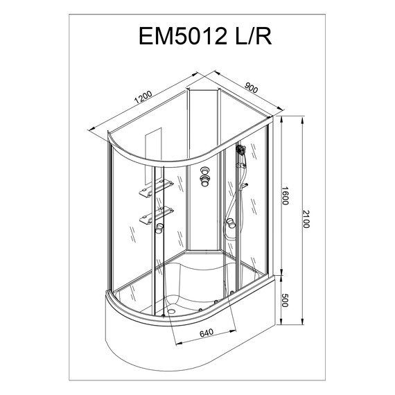 Гидробокс Avacan 120x90 см EM5012RNLED+GM, хром/узор (безсиликоновая сборка) - 19 Гидробокс Avacan 120x90 см EM5012RNLED+GM, хром/узор (безсиликоновая сборка) фото 19