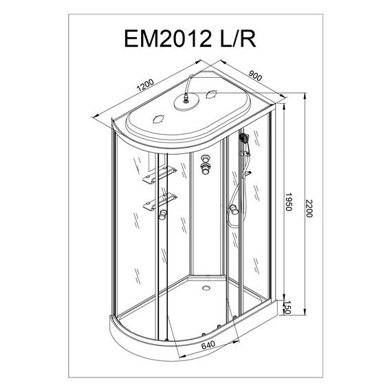 Гидробокс Avacan 120x90 см EM2012RLED+GM, хром/узор (безсиликоновая сборка) - 22 Гидробокс Avacan 120x90 см EM2012RLED+GM, хром/узор (безсиликоновая сборка) фото 22