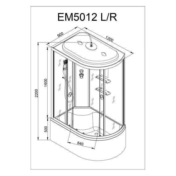 Гидробокс Avacan 120x90 см EM5012LLED+GM, хром/узор (безсиликоновая сборка) - 21 Гидробокс Avacan 120x90 см EM5012LLED+GM, хром/узор (безсиликоновая сборка) фото 21