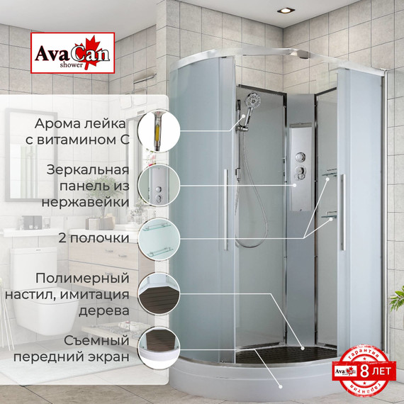 Душевая кабина Avacan 120x80 см EM2812RN, хром/матовое (безсиликоновая сборка) фото 2