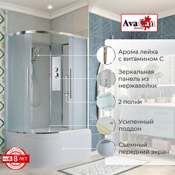 Душевая кабина Avacan 120x90 см EM5912RN, хром/матовое (безсиликоновая сборка) фото 2