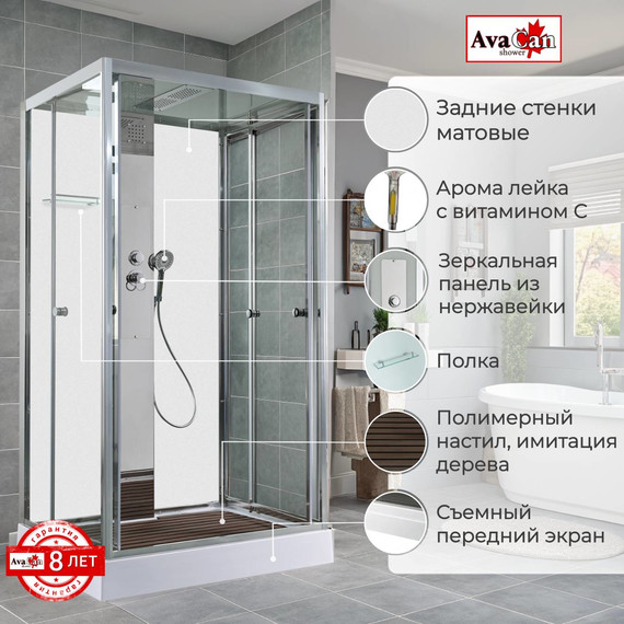 Душевая кабина Avacan 110x90 см Z1911MT, хром/прозрачное (безсиликоновая сборка) фото 2