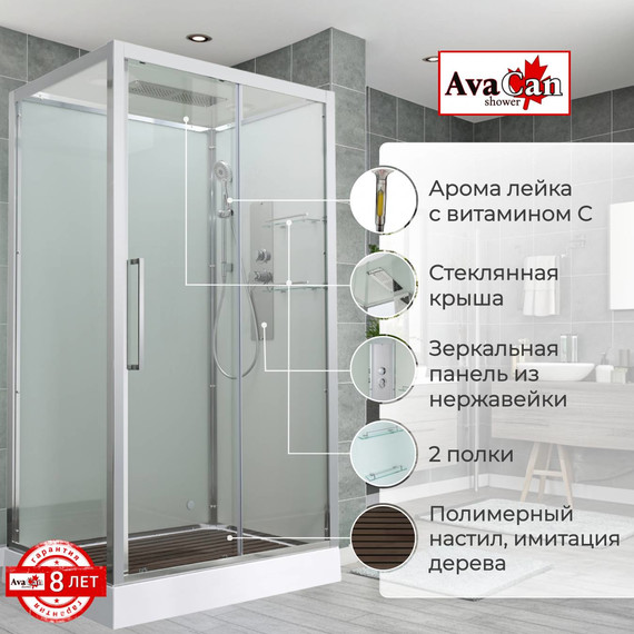 Душевая кабина Avacan 110x90 см Z2911, хром/прозрачное (безсиликоновая сборка) фото 2