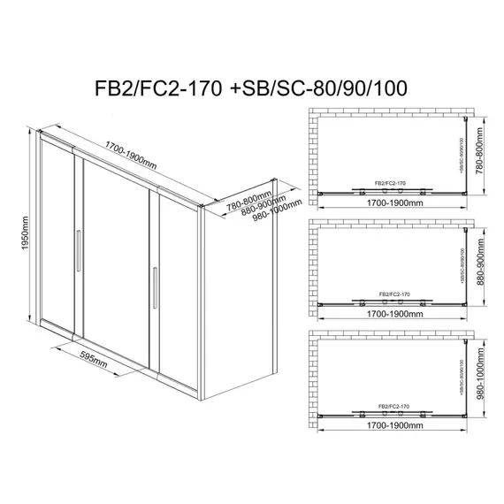 Душевое ограждение Avacan (170-190)х100 см FB2-170-SB100MT, чёрный/матовое фото 11