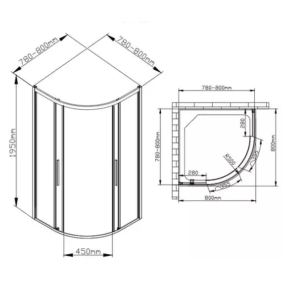 Душевое ограждение Avacan 80х80 см HB80MT, чёрный/матовое фото 10