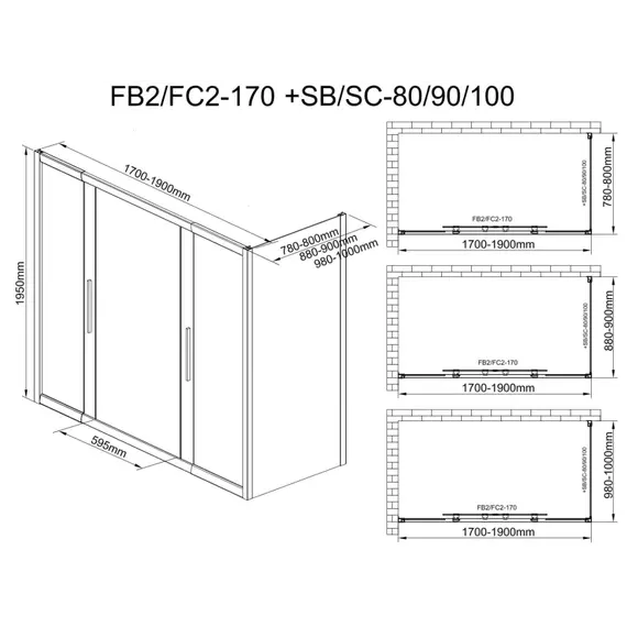 Душевое ограждение Avacan (170-190)х80 см FB2-170-SB80MT, чёрный/матовое фото 12