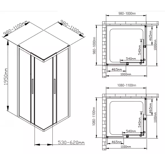 Душевое ограждение Avacan (100-110)х(100-110) см KB100MT, чёрный/матовое фото 12
