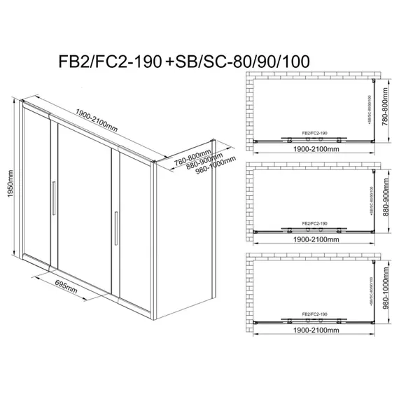Душевое ограждение Avacan (190-210)х90 см FB2-190-SB90, чёрный/узор фото 13