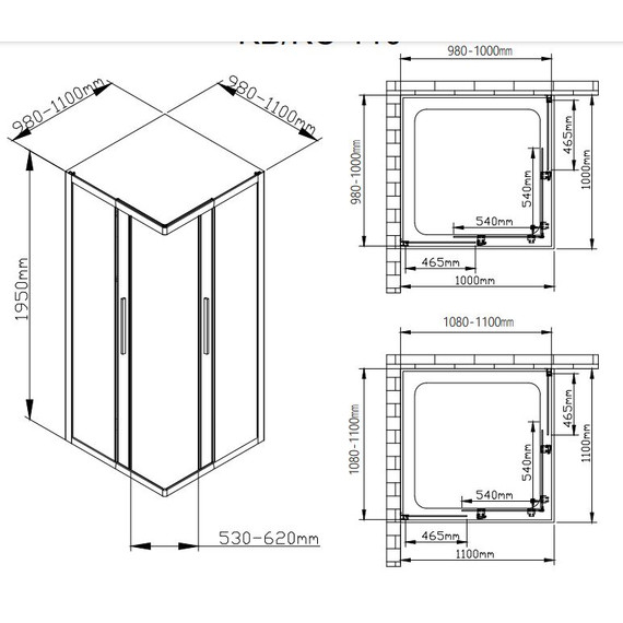 Душевое ограждение Avacan (100-110)х(100-110) см KB100, чёрный/узор фото 10