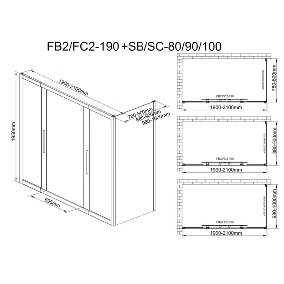 Душевое ограждение Avacan (190-210)х80 см FB2-190-SB80, чёрный/узор фото 15