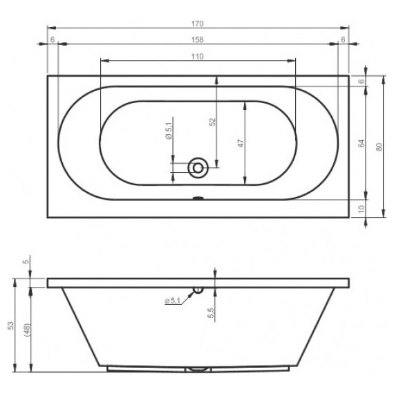 Ванна акриловая Riho CAROLINA 170x80 см BB5300500000000, Размер - мм: 1700х800 фото 6
