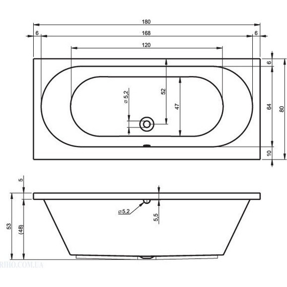 Ванна акриловая Riho CAROLINA 180x80 см BB5400500000000, Размер - мм: 1800х800 фото 6