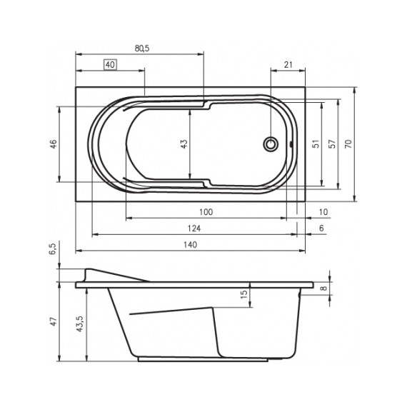 Ванна акриловая Riho COLUMBIA 140x70 см BA0500500000000, Размер - мм: 1400х700 фото 6