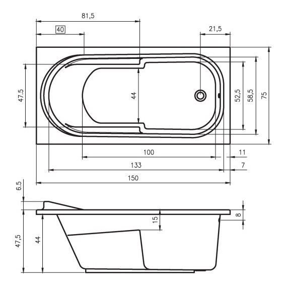 Ванна акриловая Riho COLUMBIA 150x75 см BA0200500000000, Размер - мм: 1500х750 фото 6