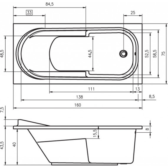 Ванна акриловая Riho COLUMBIA 160x75 см BA0100500000000, Размер - мм: 1600х750 фото 6