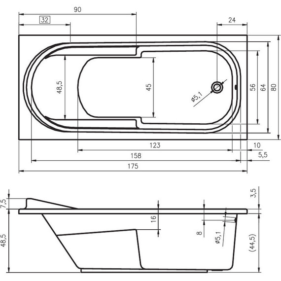 Ванна акриловая Riho COLUMBIA 175x80 см BA0400500000000, Размер - мм: 1750х800 - 6 Ванна акриловая Riho COLUMBIA 175x80 см BA0400500000000, Размер - мм: 1750х800 фото 6