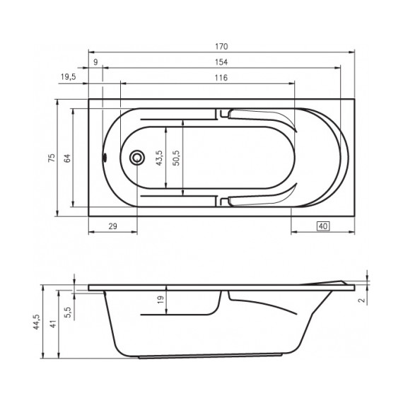 Ванна акриловая Riho FUTURE 170x75 см BC2800500000000, Размер - мм: 1700х750 - 6 Ванна акриловая Riho FUTURE 170x75 см BC2800500000000, Размер - мм: 1700х750 фото 6