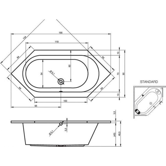 Ванна пристенная Riho KANSAS 190x90 см B035001005 фото 2