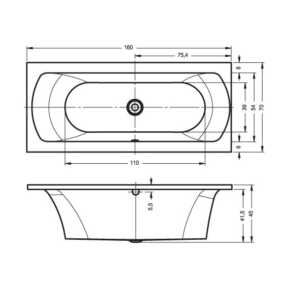 Ванна акриловая Riho LIMA 160x70 см BB4200500000000, Размер - мм: 1600х700 фото 6