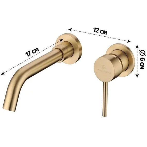 Смеситель для раковины настенный Grocenberg GB511MG (со скрытой частью) матовое золото фото 2
