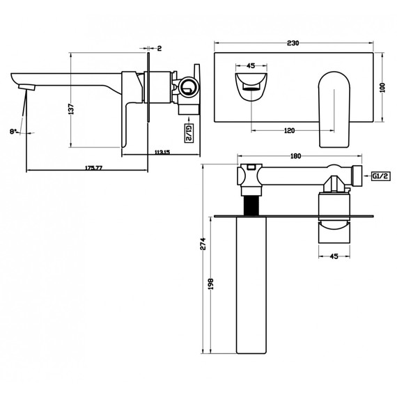 Смеситель для раковины настенный Grocenberg GB599GO (со скрытой частью) золото фото 2
