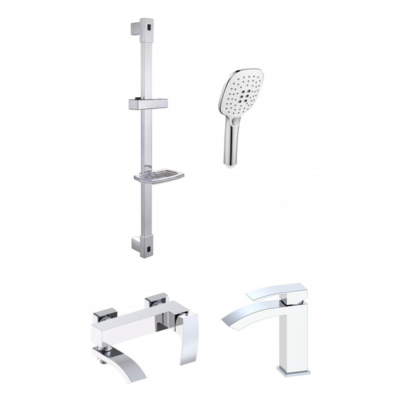 Набор смесителей 3 в 1 для ванны с коротким изливом Grocenberg GB1007WC, белый хром фото 