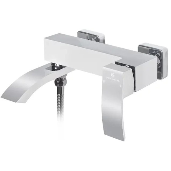 Набор смесителей 3 в 1 для ванны с коротким изливом Grocenberg GB1007WC, белый хром фото 3