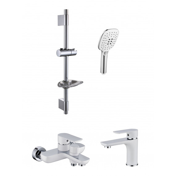 Набор смесителей 3 в 1 для ванны с коротким изливом Grocenberg GB1009WC, белый хром фото 