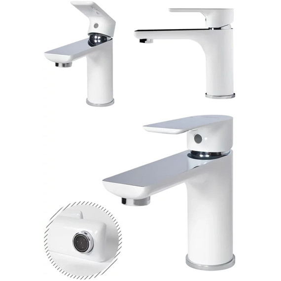 Набор смесителей 3 в 1 для ванны с коротким изливом Grocenberg GB1009WC, белый хром фото 3