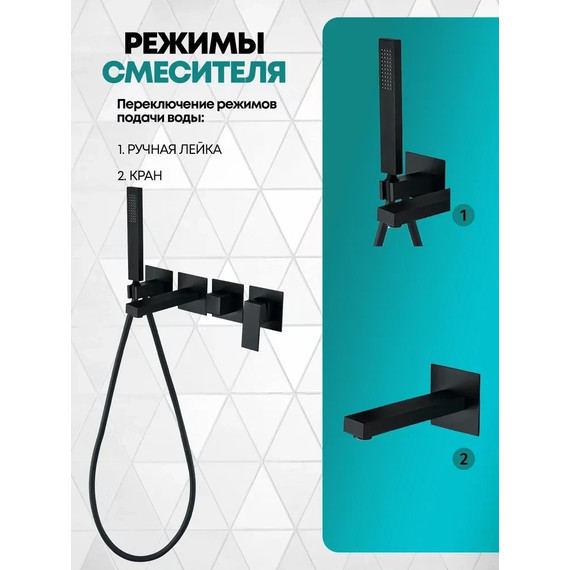 Смеситель для ванны Grocenberg GB5060BL, чёрный матовый - 5 Смеситель для ванны Grocenberg GB5060BL, чёрный матовый фото 5