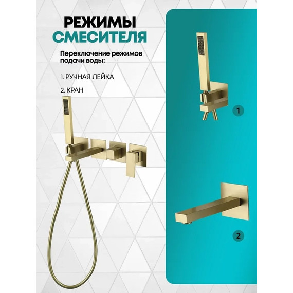 Смеситель для ванны Grocenberg GB5060MG, матовое золото - 4 Смеситель для ванны Grocenberg GB5060MG, матовое золото фото 4