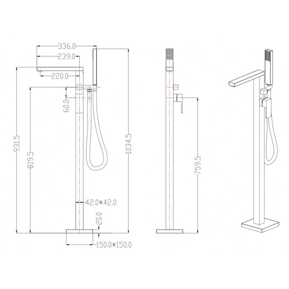 Смеситель для ванны Grocenberg GB800BL, чёрный матовый фото 2